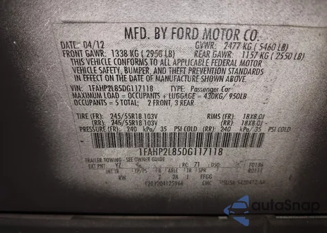 2013 Ford Police Interceptor from USA, damaged, VIN 1FAHP2L85DG117118